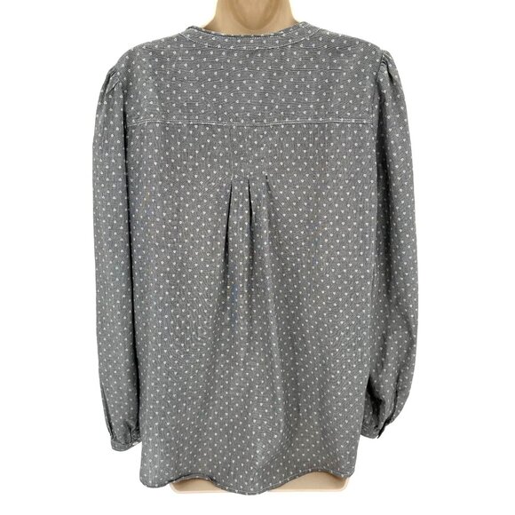 Loft Womens Gray Polka Dot Puffed Long Sleeve Cotton Smocked  Blouse Size L - Picture 4 of 7